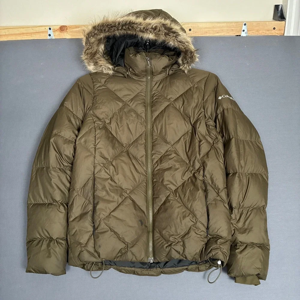 Columbia Women's Olive Green Fur Hood Puffer Jacket Size XS - Picture 1 of 8